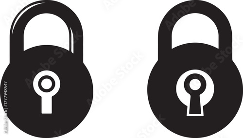 Two black silhouette padlocks with keyholes facing forward symbolizing security protection privacy and access control in a simple graphic style
