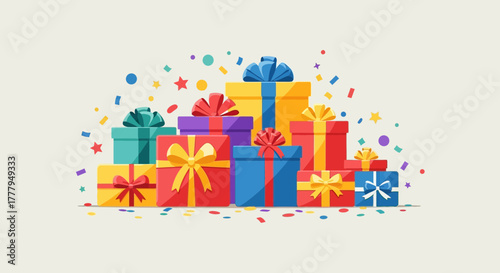 Colorful gifts with ribbons in a celebratory arrangement