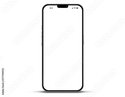 Realistic smartphone mockup. Mobile phone vector with isolated on white background. Device front view. 3D mobile phone with shadow. Realistic, high quality smart phone mockup for ui ux presentation.