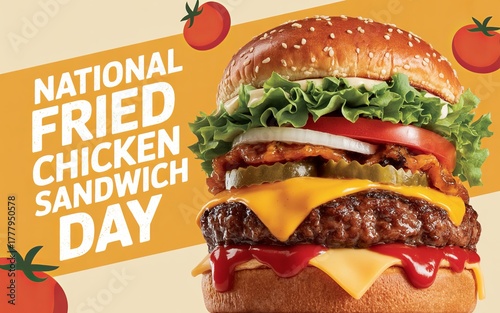 Juicy fried chicken burger celebrating National Fried Chicken Sandwich Day.
