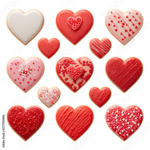 Decorative Heart-Shaped Cookies for Valentines Day Celebration in Vibrant Red...