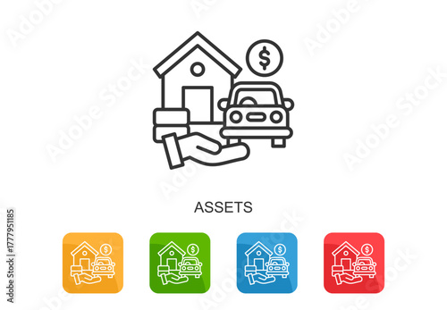 Assets Icon Line Multi Color Vector Illustration
