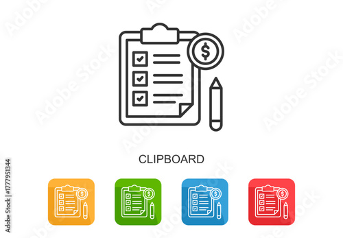 Clipboard Icon Line Multi Color Vector Illustration