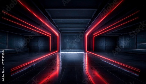 Futuristic neon-lit modern room interior