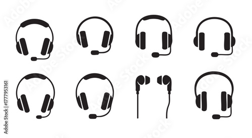 Headset silhouette vector illustration for customer service and support icons