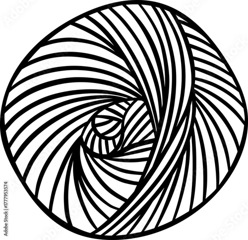 Sketch style yarn skein for knitting in simple black and white line art. Wool thread icon drawn as a doodle, minimalist illustration for handicraft and DIY hobby themes