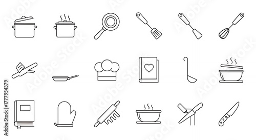 Minimal Outline Kitchen Tools Icons Collection for Cooking Design