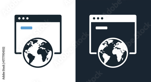 Global internet browser window with earth icon - Blue icon vector - Vector icon symbol for website - Icon vector