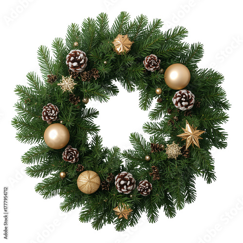 Bright Red and Green Holiday Wreath With Berries and Leaves for Festive Decor...
