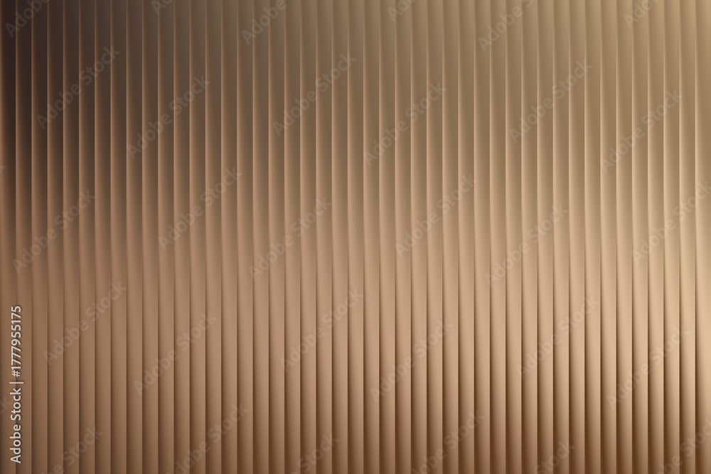 Fototapeta premium A closeup, abstract shot of a textured surface with vertical ridges, creating a sense of depth and subtle shadow play in a warm, metallic hue