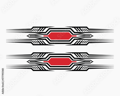 Modern symmetrical racing stripe graphic decals for vehicle sides