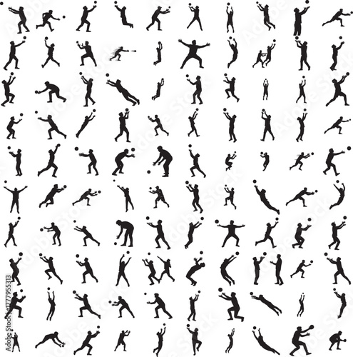 Silhouette of a person catching ball isolated on white background