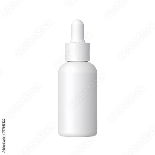 White Dropper Bottle for Skincare or Pharmaceutical Products Displayed on a P...