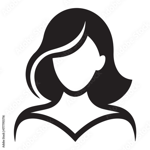 Silhouette of a woman with short hair isolated on white background