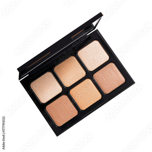 Makeup Palette With Six Shades for Highlighting and Contouring in a Sleek Bla...
