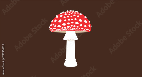 Red and white mushroom on brown background