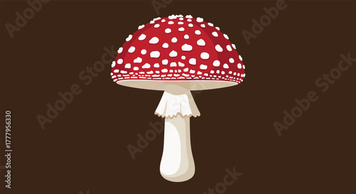 Red toadstool mushroom on brown background