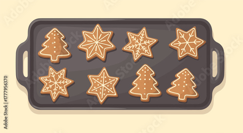 Festive gingerbread cookies on tray  christmas holiday baking scene