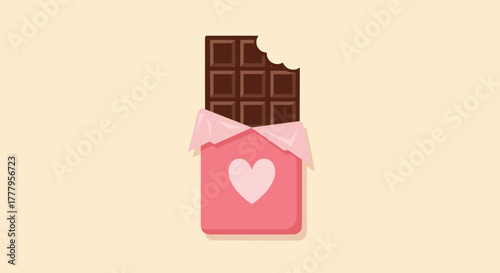 Delicious chocolate bar with pink wrapping and heart design