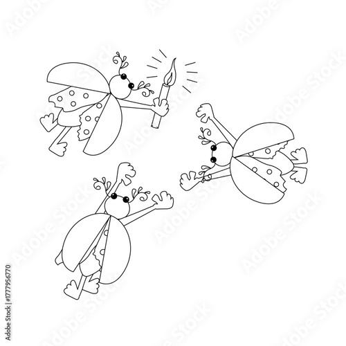 Cute bugs to coloring page. Abstract insect for web, for print monochrome fanny vector illustration