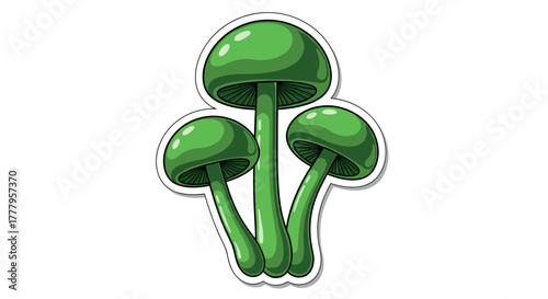 Vibrant green mushrooms art cartoon style fun with illustrated fungi
