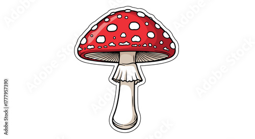 Colorful fly agaric mushroom with dot details in sticker style