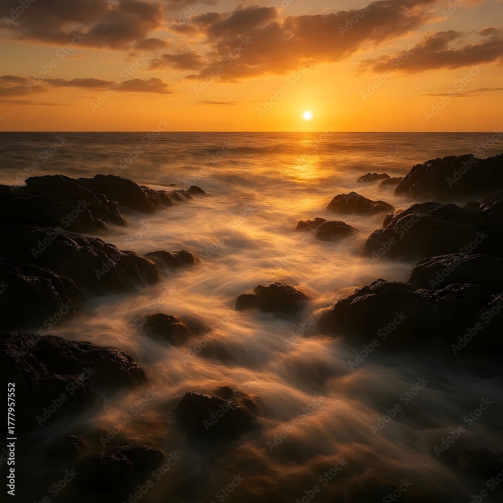 Fototapeta premium Beach sunset wavescape