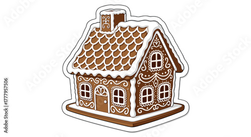 Charming gingerbread house with icing decorations in festive style