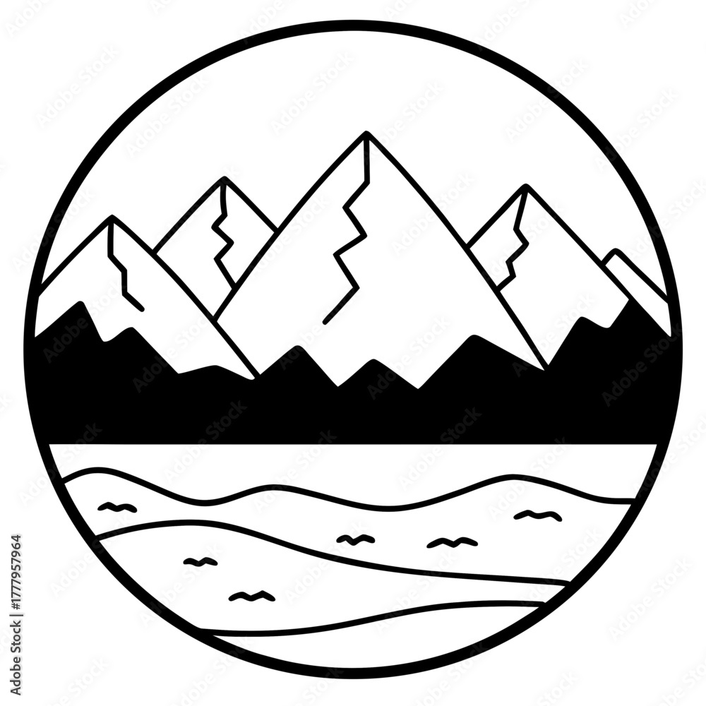 Fototapeta premium Mountains and water in circle
