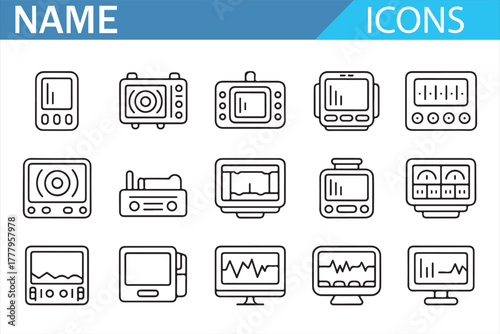 Outline computer and technology icon collection for web and apps