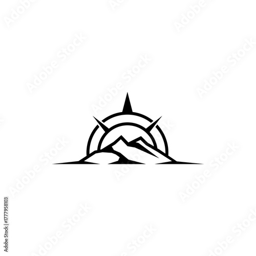 minimalist mountain and compass element logo design vector with flat style