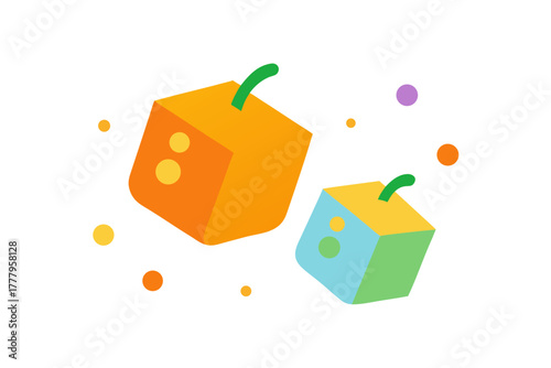 Two colorful cube fruits