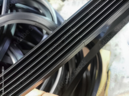 Detail of the splicing point of the rubber seal. Pipe Gasket.