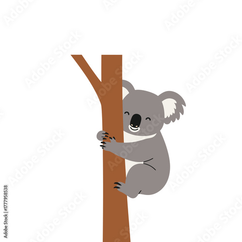 Cute Koala Climbing a Tree Illustration bear animal wildlife cartoon mammal marsupial australia nature forest branch happy