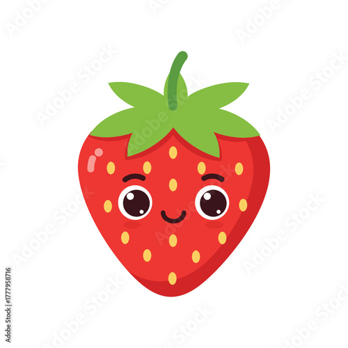 Cute Strawberry Cartoon Character fruit illustration food sweet red smile face happy design vector graphic icon clipart