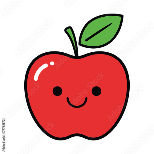 Cute Cartoon Apple Illustration fruit red green leaf happy face smile food healthy sweet fresh isolated vector clipart design