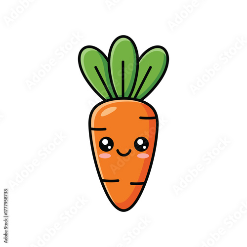 Cute Cartoon Carrot Illustration vegetable kawaii food healthy orange green leaf plant drawing design clipart icon mascot