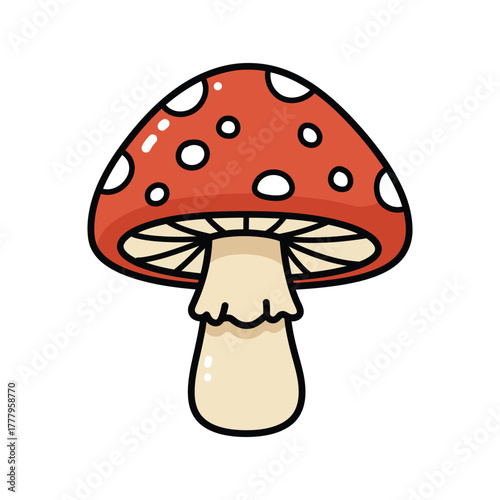Cartoon Amanita Mushroom Illustration fungus red white spots toadstool isolated nature forest plant drawing clipart graphic