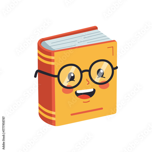Cartoon Book Character with Glasses reading education learning illustration cute smart happy face smile knowledge study school
