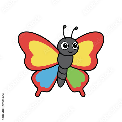 Cute Cartoon Butterfly Illustration insect animal wings colorful isolated white background drawing graphic design nature