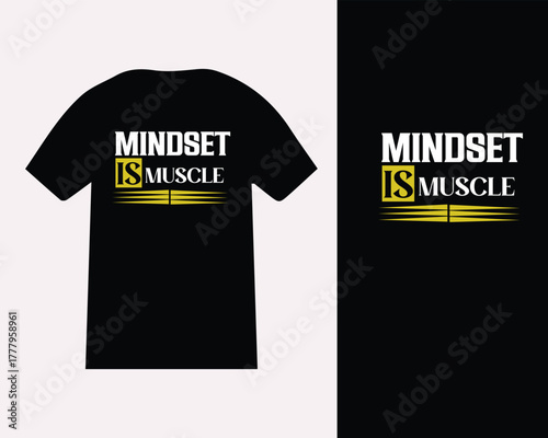 Black t-shirt mockup featuring a motivational mindset is muscle design