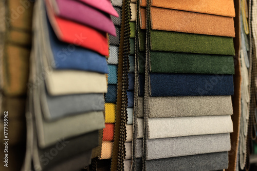 A collection of fabric samples with different color