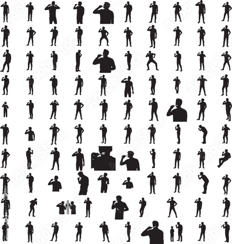 Silhouette of a person brushing teeth isolated on white background