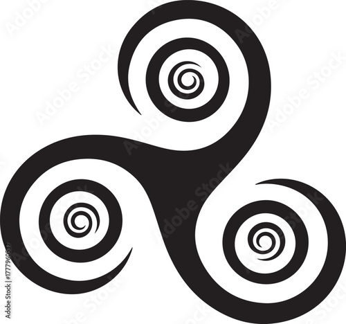 Triskele Symbol with Three Spirals in a Black and White Design