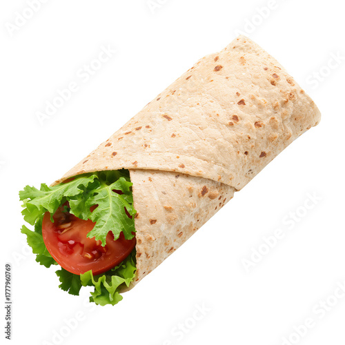 Fresh Lettuce and Tomato Wrapped in a Whole Grain Tortilla for a Healthy Snack