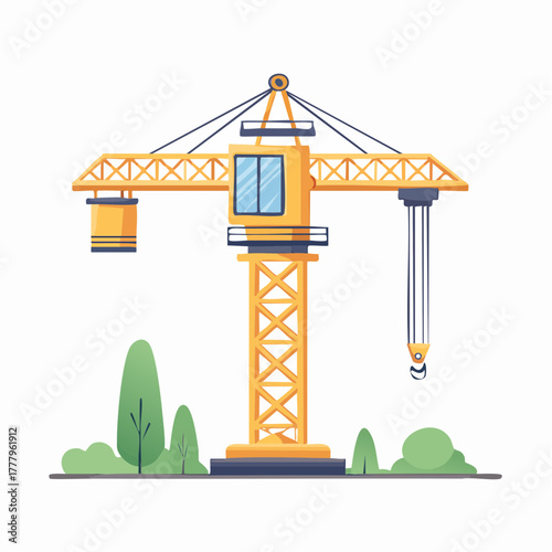 Une grue de chantier isolée sur fond blanc, génie civil, travaux publics, manutention 