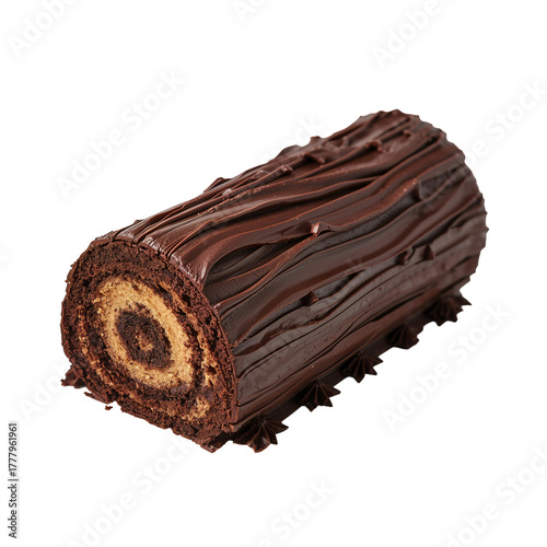 Chocolate Cake Roll With Creamy Filling on a White Background