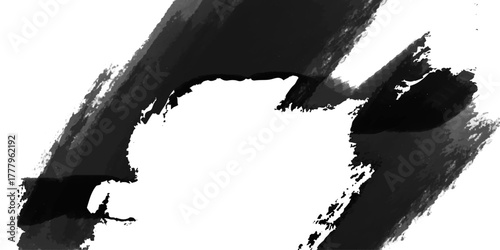 Black ink banner brush strock grunge paper, vector white abstract  background. 
