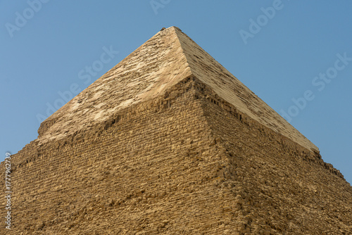 Peak of the Pyramid of Khafre with limestone casing in Giza, Egypt