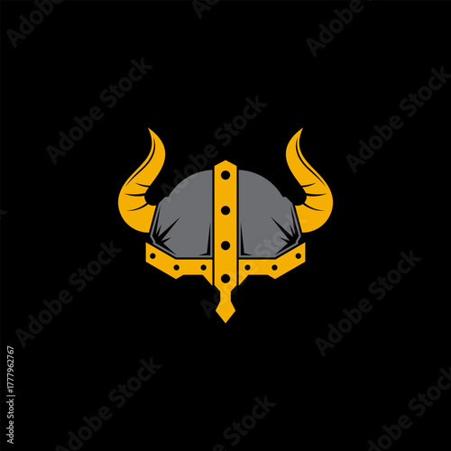 vintage old helmet of viking logo design vector with flat style